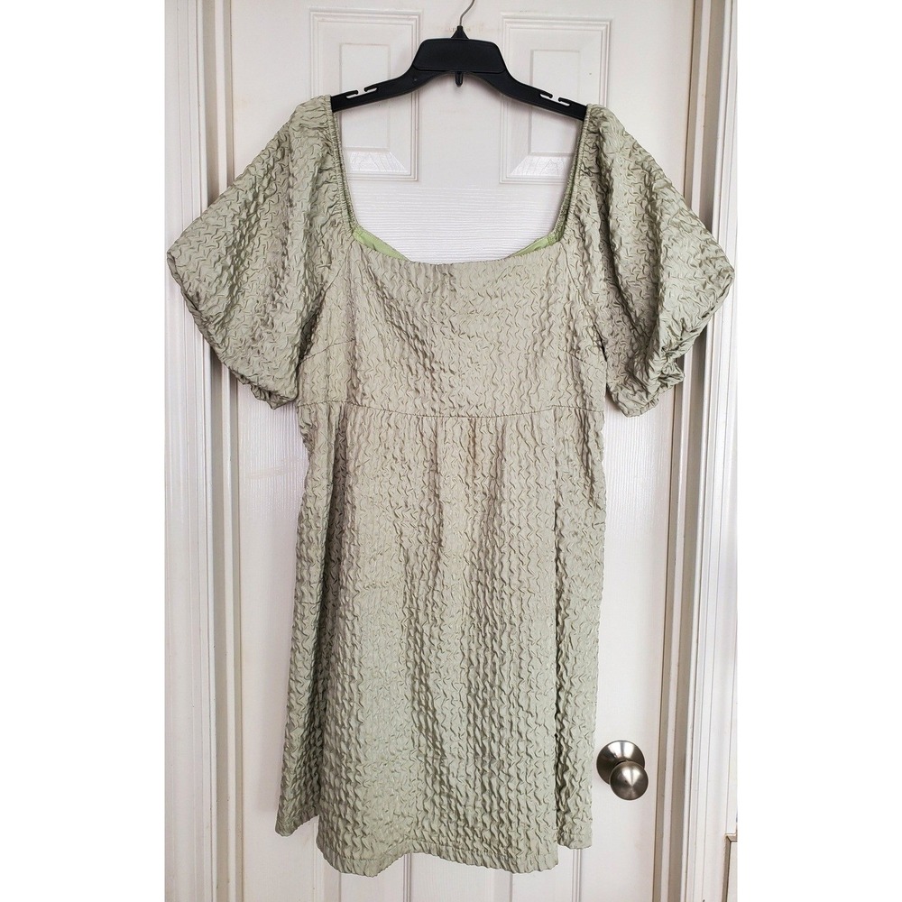Arula Mini Dress Sage Green Seersucker Puff Sleeve Cutout Back Summer XL